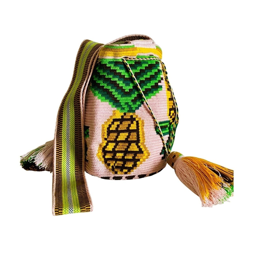 Handmade Woven Pineapple Crossbody Bag Pink Green Yellow Mochila Tassel